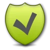 Green shield-shaped icon with a dark checkmark.